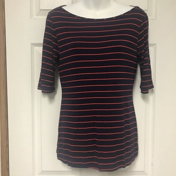 Green Envelope Medium Striped Top Navy Red - Picture 1 of 4